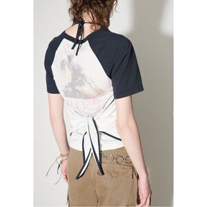 OUR LEGACY Apron T-Shirt - White & Navy Snow In April Manga Print Back Tie Top
